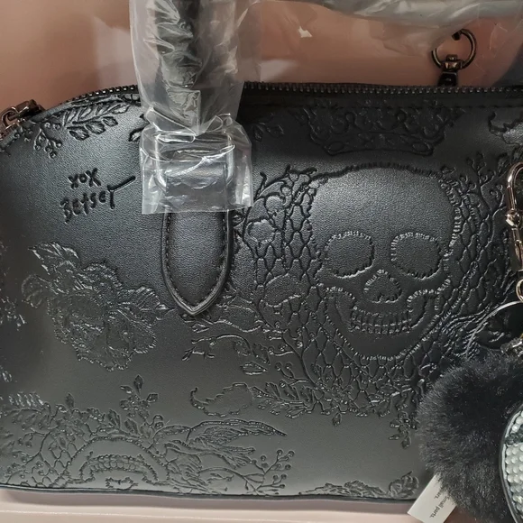 Betsey Johnson Black Skull Embossed Women's Satchel - Picture 2 of 7